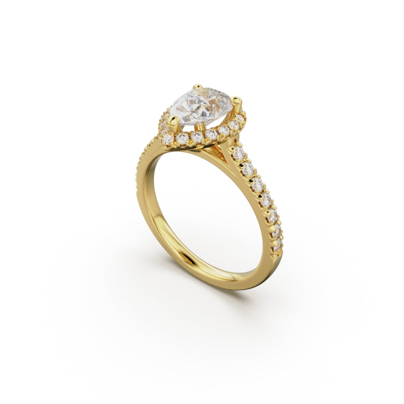 18K Yellow Gold Floating Halo Diamond Engagement Ring - Circle of Diamond
