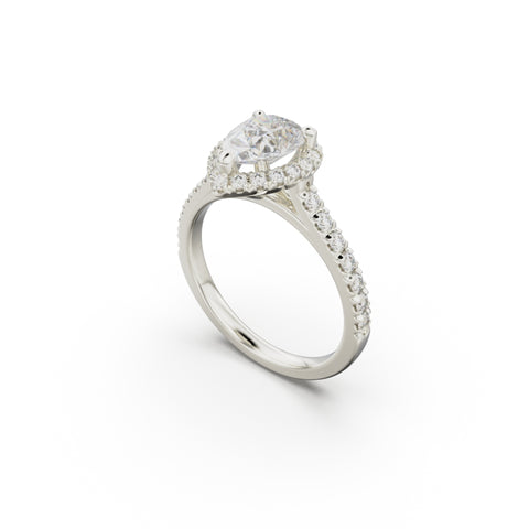 18K White Gold Floating Halo Diamond Engagement Ring