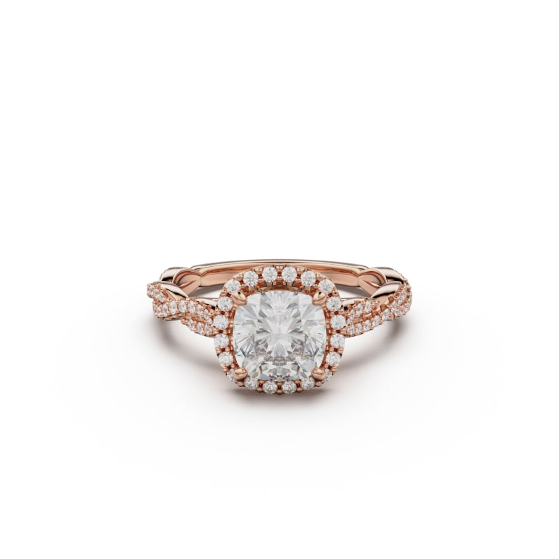 18K Rose Gold Twisted Halo Diamond Engagement Ring - Circle of Diamond