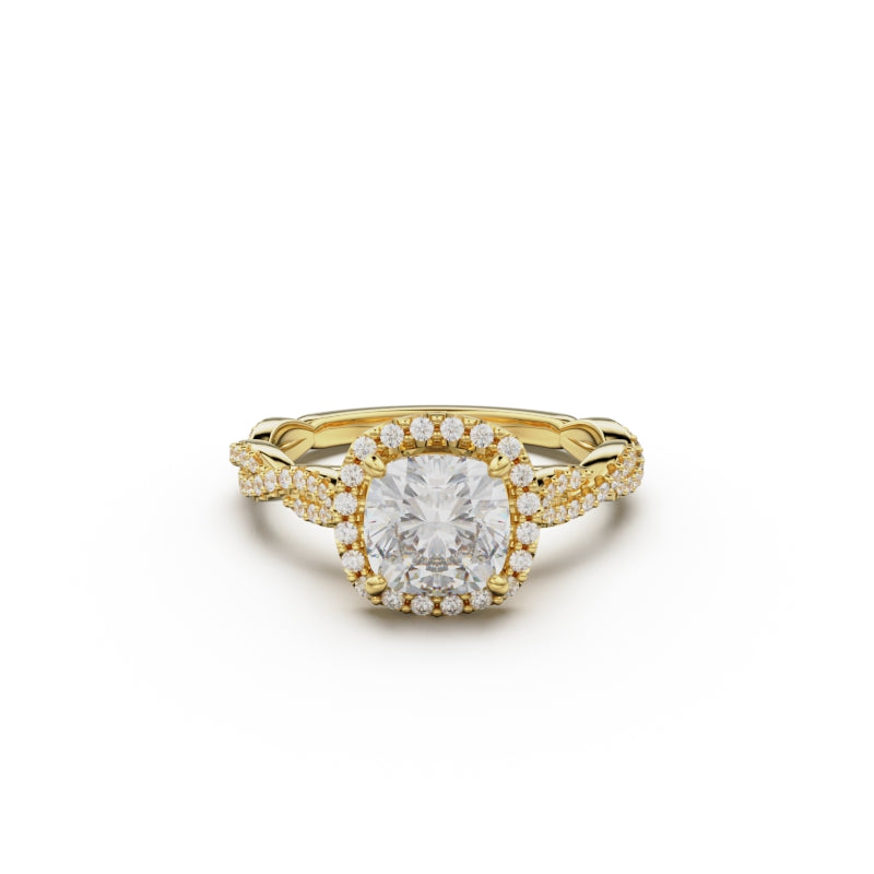 18K Yellow Gold Twisted Halo Diamond Engagement Ring - Circle of Diamond