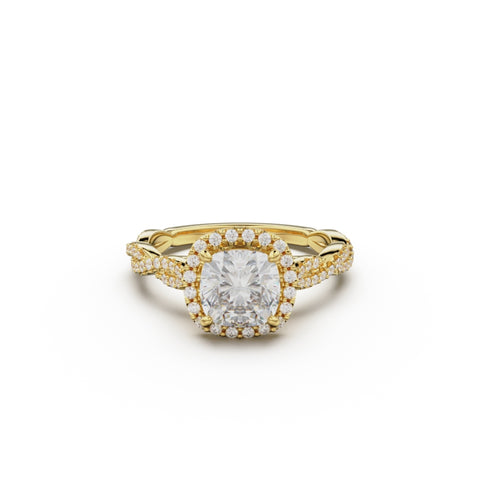 18K Yellow Gold Twisted Halo Diamond Engagement Ring