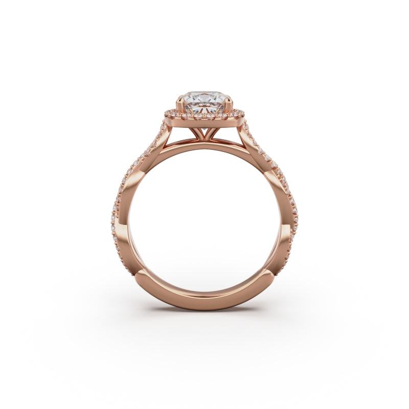 18K Rose Gold Twisted Halo Diamond Engagement Ring - Circle of Diamond