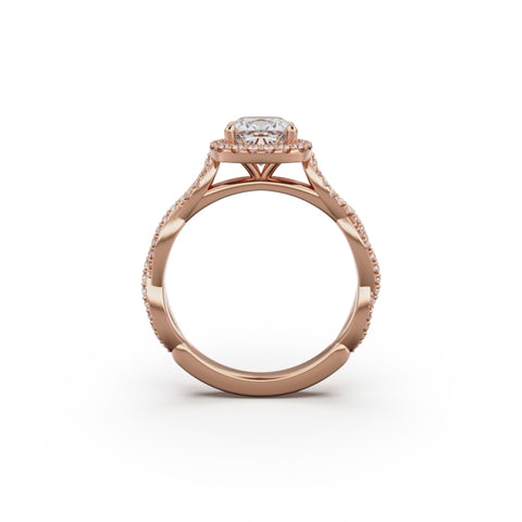 18K Rose Gold Twisted Halo Diamond Engagement Ring