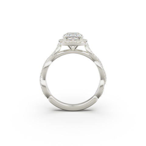 18K White Gold Twisted Halo Diamond Engagement Ring