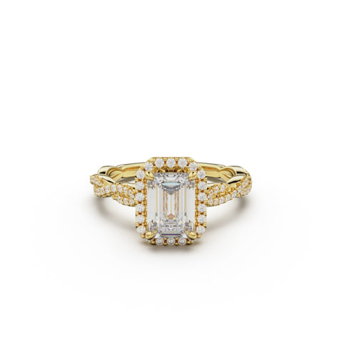 18K Yellow Gold Twisted Halo Diamond Engagement Ring