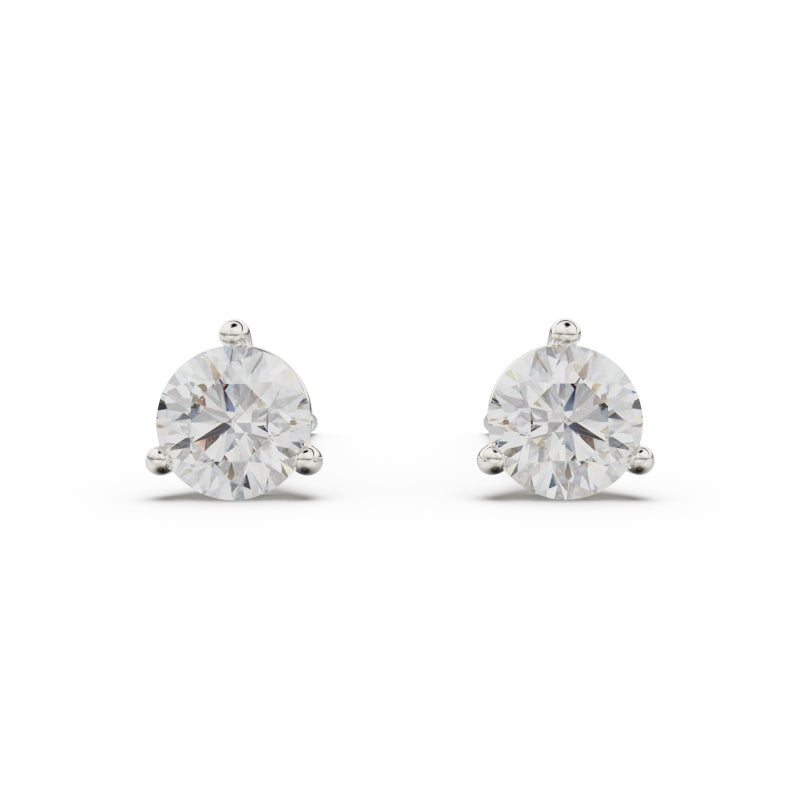 18K White Gold Three Prong Round Brilliant Diamond Earrings - Circle of Diamond