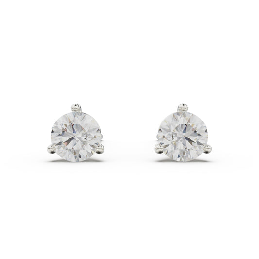 18K White Gold Three Prong Round Brilliant Diamond Earrings - Circle of Diamond