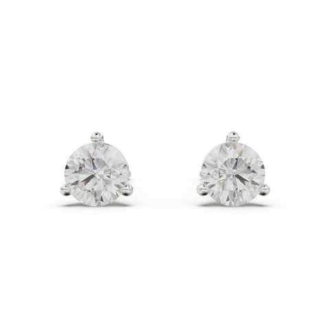 18K White Gold Three Prong Round Brilliant Diamond Earrings