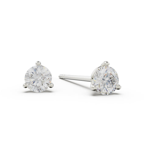 18K White Gold Three Prong Round Brilliant Diamond Earrings