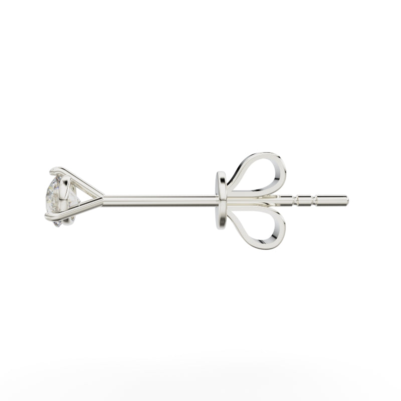 18K White Gold Three Prong Round Brilliant Diamond Earrings - Circle of Diamond