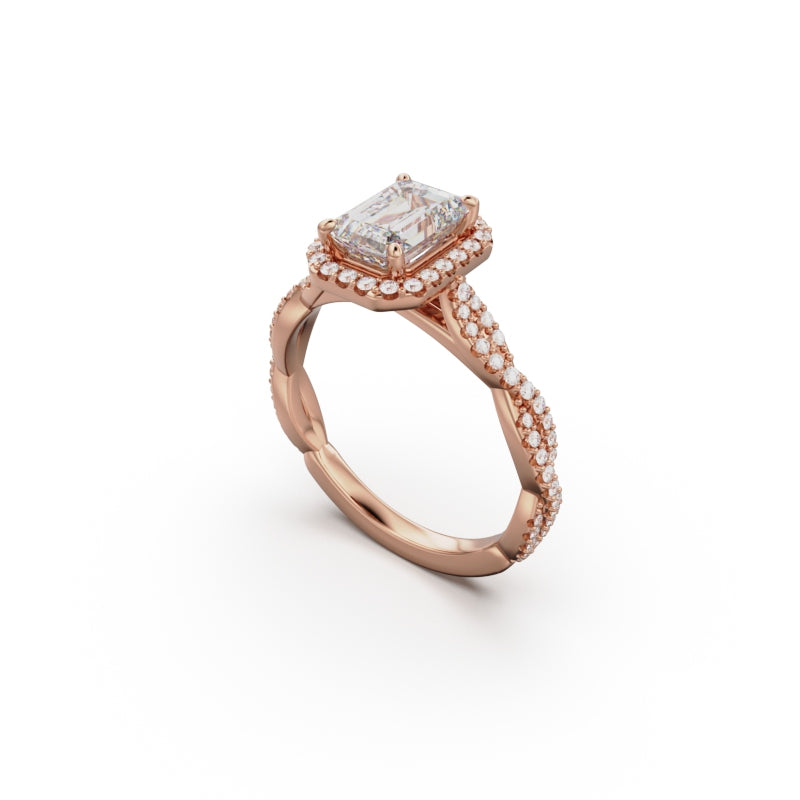18K Rose Gold Twisted Halo Diamond Engagement Ring - Circle of Diamond