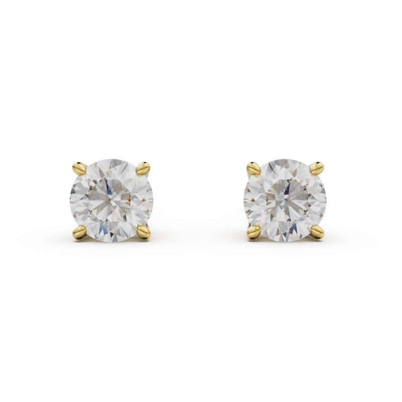 18K Yellow Gold Four Prong Stud Earrings - Circle of Diamond