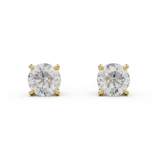 18K Yellow Gold Four Prong Stud Earrings - Circle of Diamond