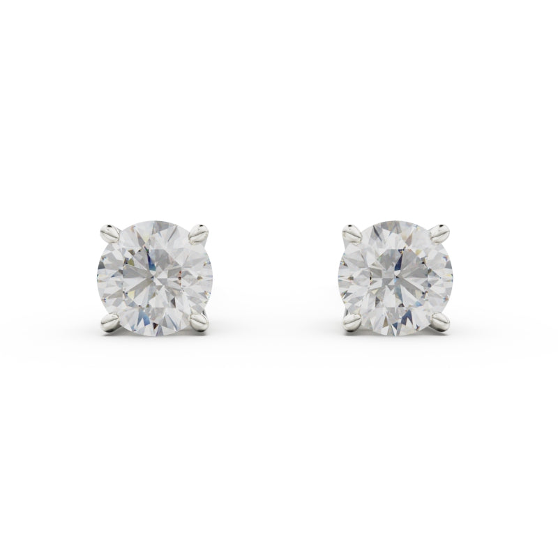 18K White Gold Four Prong Stud Earrings - Circle of Diamond