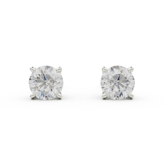 18K White Gold Four Prong Stud Earrings