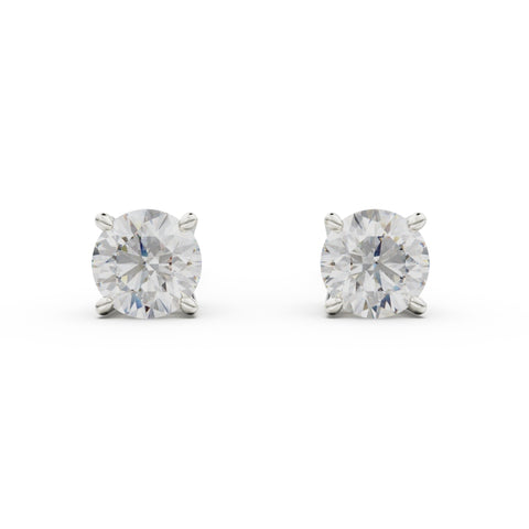 18K White Gold Four Prong Stud Earrings