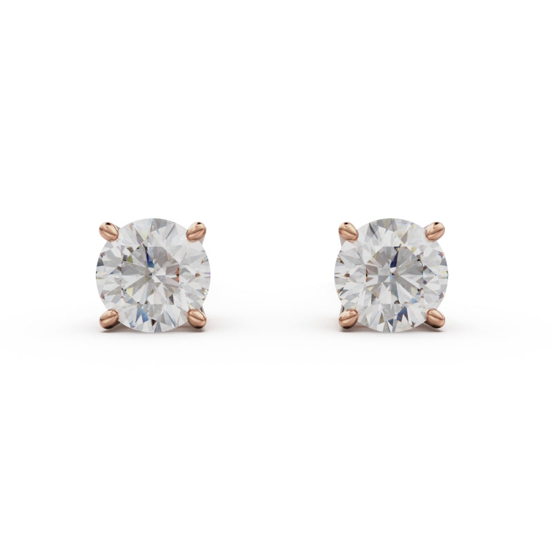 18K Rose Gold Four Prong Stud Earrings - Circle of Diamond