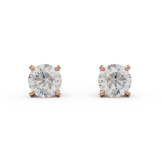 18K Rose Gold Four Prong Stud Earrings