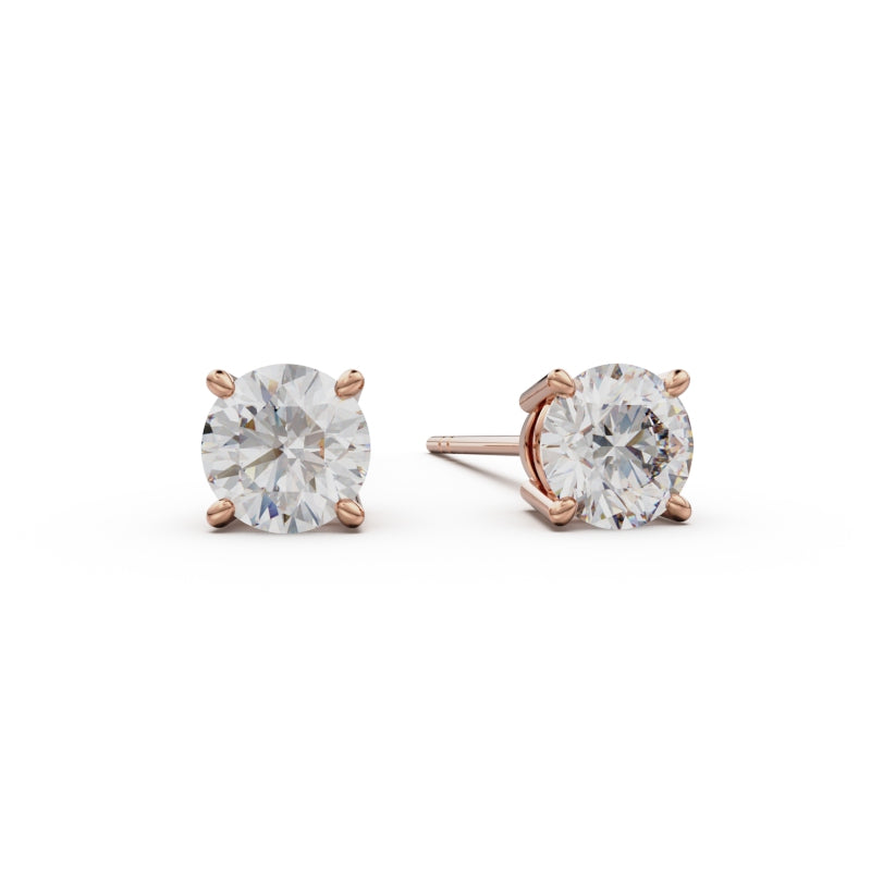 18K Rose Gold Four Prong Stud Earrings - Circle of Diamond