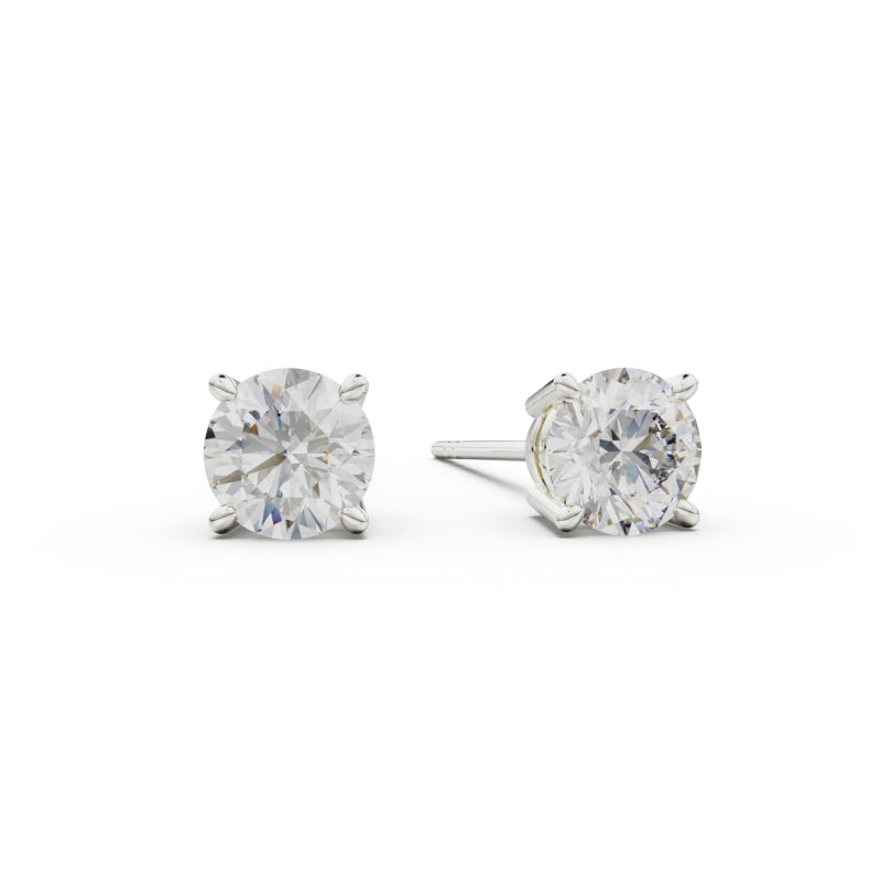 18K White Gold Four Prong Stud Earrings - Circle of Diamond
