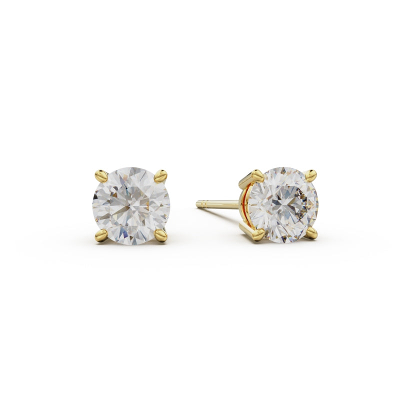 18K Yellow Gold Four Prong Stud Earrings - Circle of Diamond