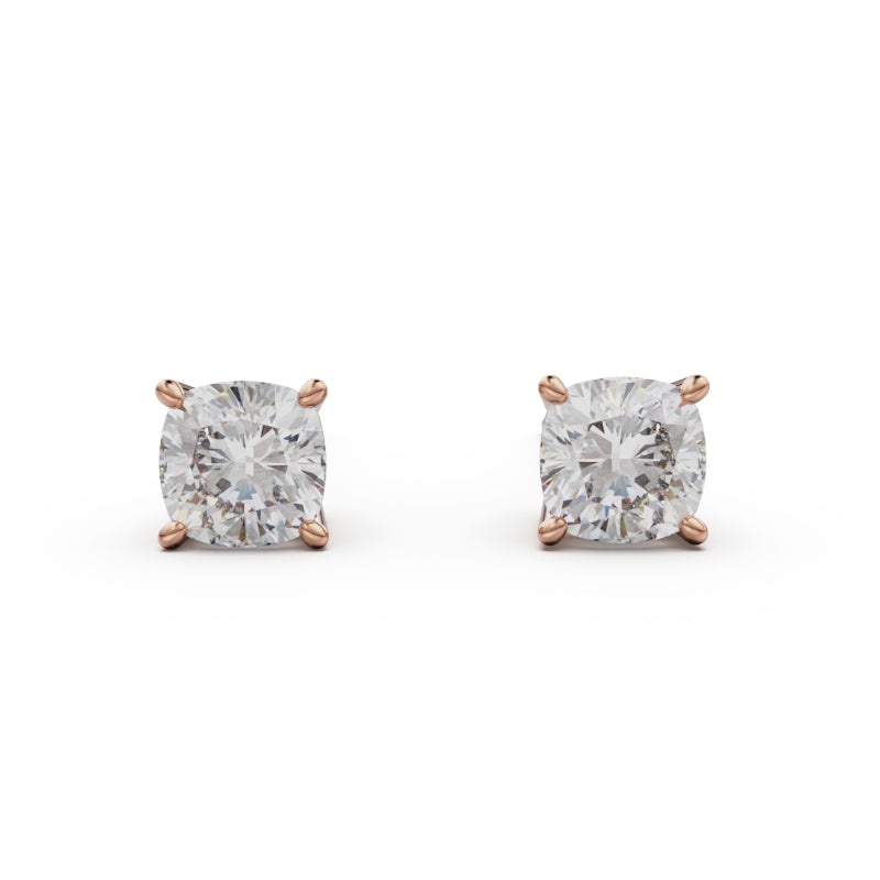 18K Rose Gold Four Prong Stud Earrings - Circle of Diamond