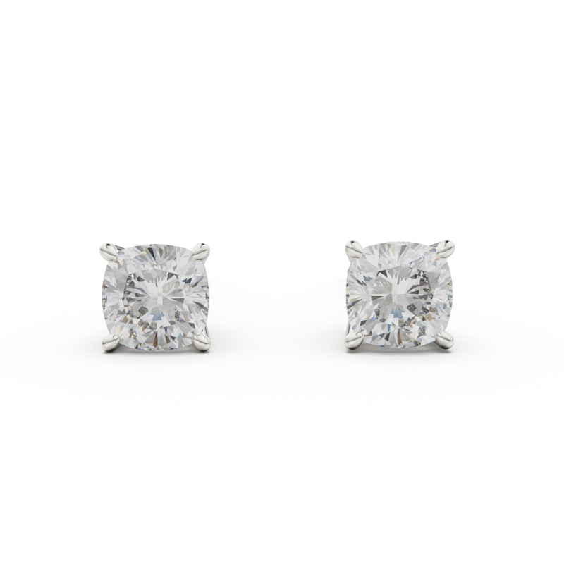 18K White Gold Four Prong Stud Earrings - Circle of Diamond