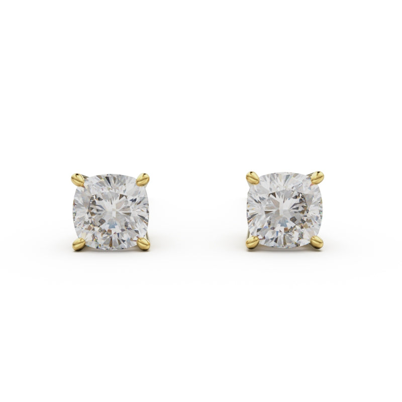 18K Yellow Gold Four Prong Stud Earrings - Circle of Diamond