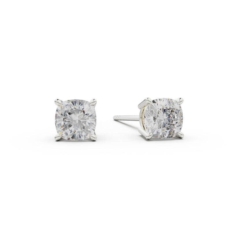 18K White Gold Four Prong Stud Earrings - Circle of Diamond