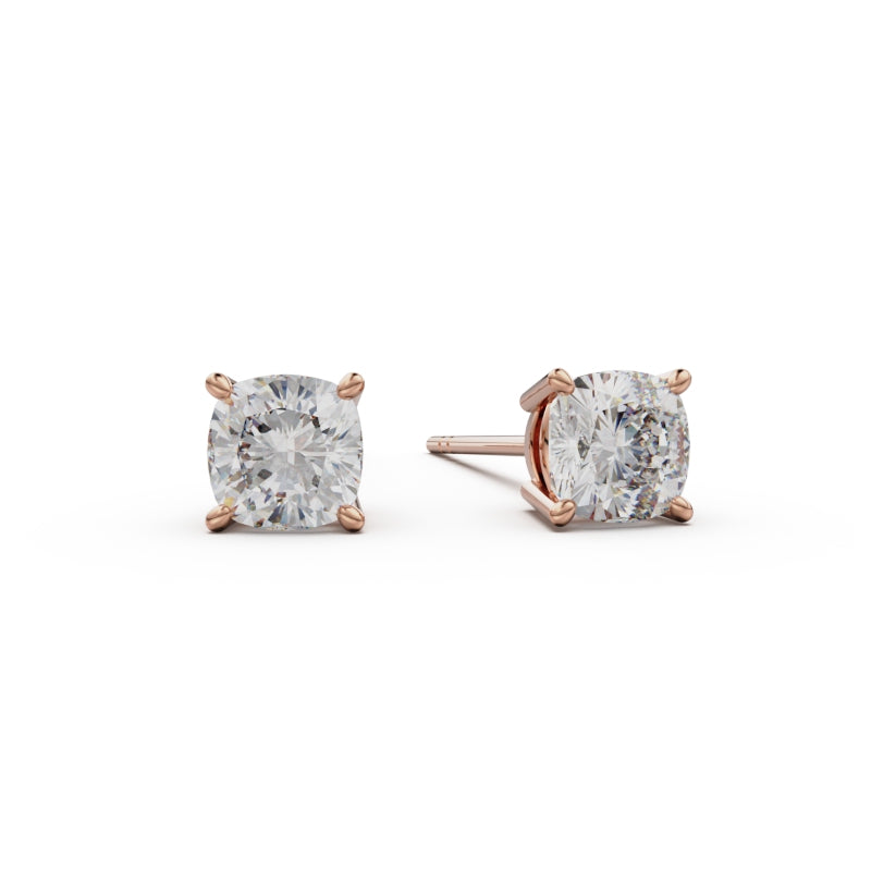 18K Rose Gold Four Prong Stud Earrings - Circle of Diamond