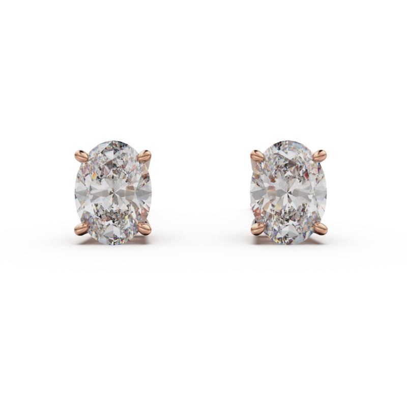 18K Rose Gold Four Prong Stud Earrings - Circle of Diamond