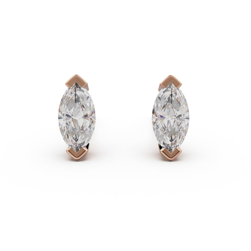 18K Rose Gold Four Prong Stud Earrings - Circle of Diamond