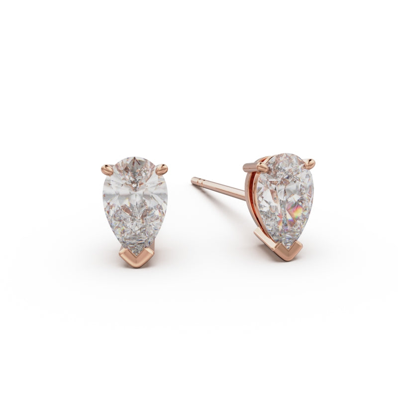 18K Rose Gold Four Prong Stud Earrings - Circle of Diamond