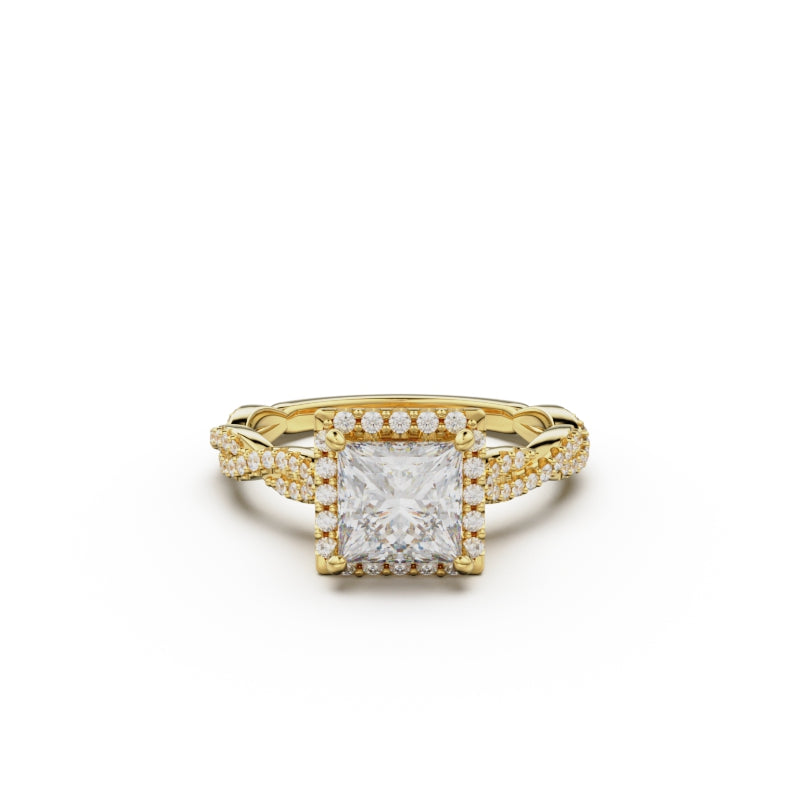 18K Yellow Gold Twisted Halo Diamond Engagement Ring - Circle of Diamond
