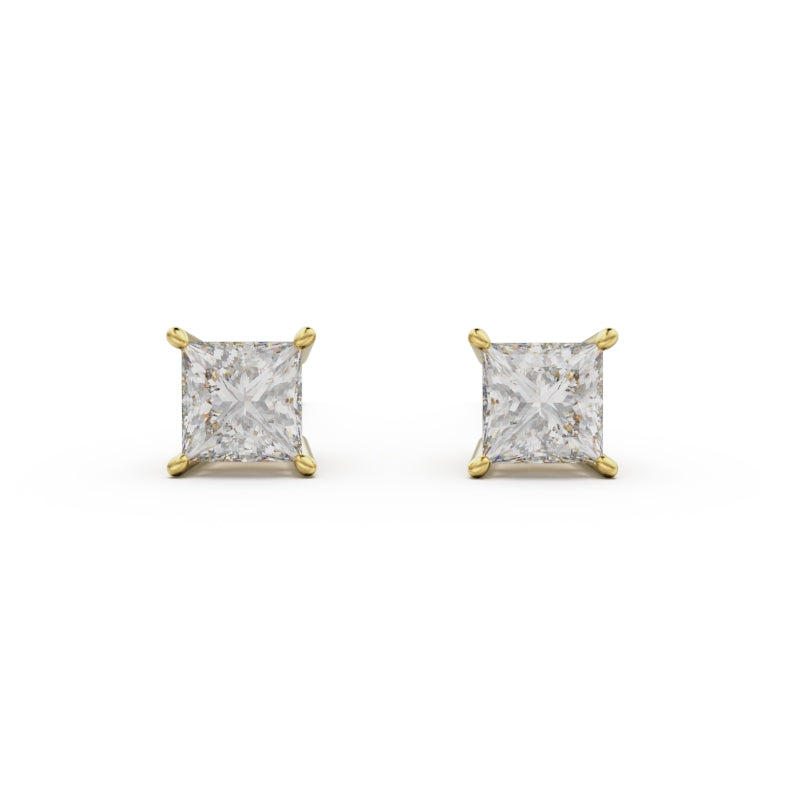 18K Yellow Gold Four Prong Stud Earrings - Circle of Diamond