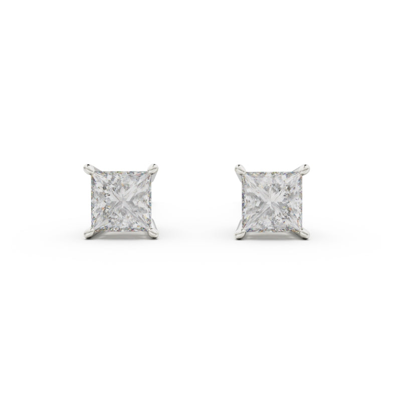 18K White Gold Four Prong Stud Earrings - Circle of Diamond