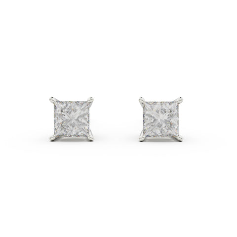 18K White Gold Four Prong Stud Earrings