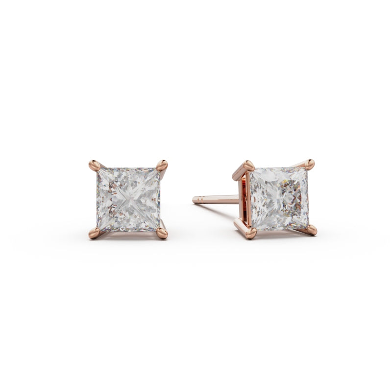 18K Rose Gold Four Prong Stud Earrings - Circle of Diamond