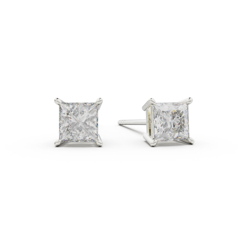 18K White Gold Four Prong Stud Earrings - Circle of Diamond