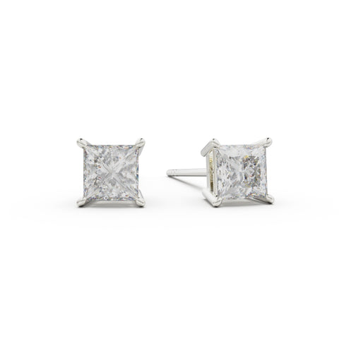 18K White Gold Four Prong Stud Earrings