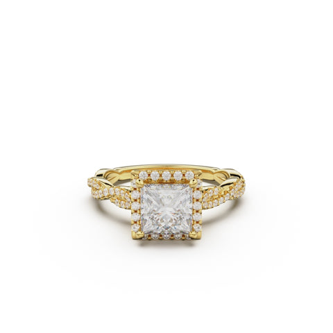 18K Yellow Gold Twisted Halo Diamond Engagement Ring