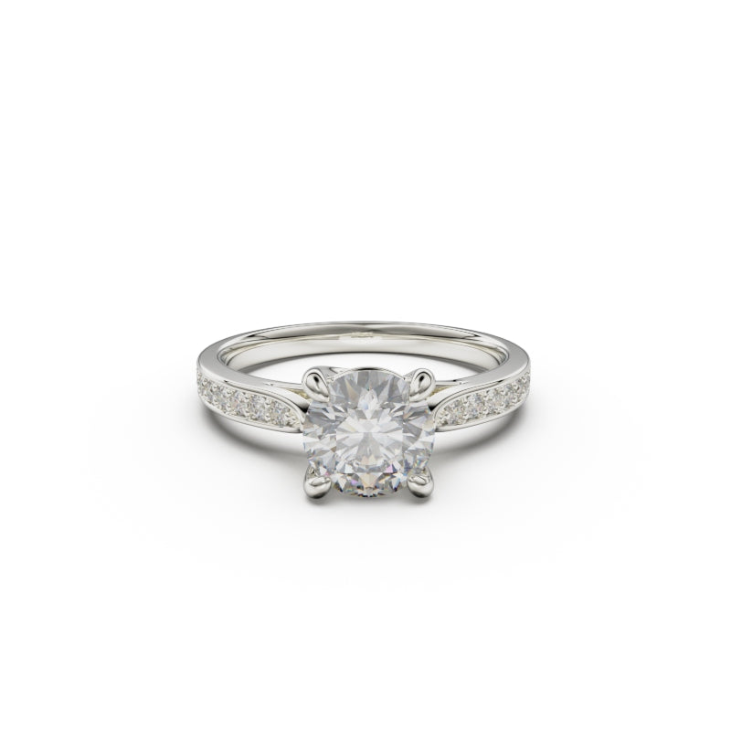 18K White Gold Four Prong Cross Over Engagement Ring - Circle of Diamond