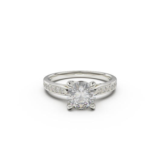 18K White Gold Four Prong Cross Over Engagement Ring - Circle of Diamond