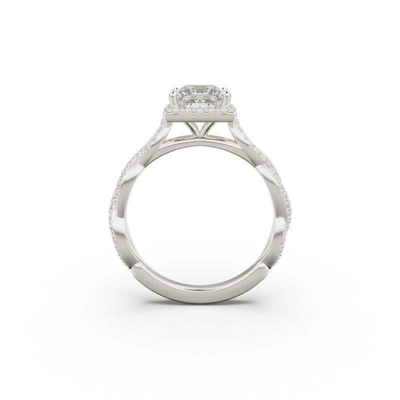 18K White Gold Twisted Halo Diamond Engagement Ring - Circle of Diamond