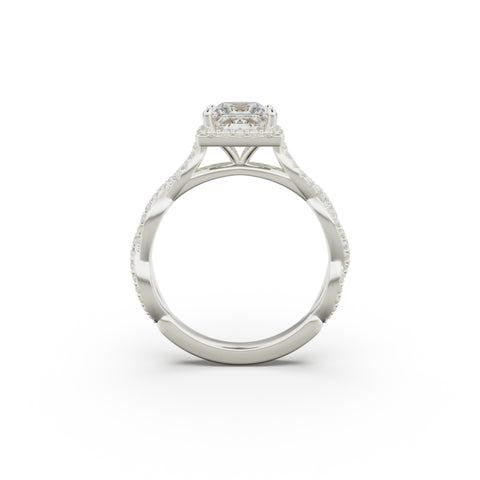 18K White Gold Twisted Halo Diamond Engagement Ring