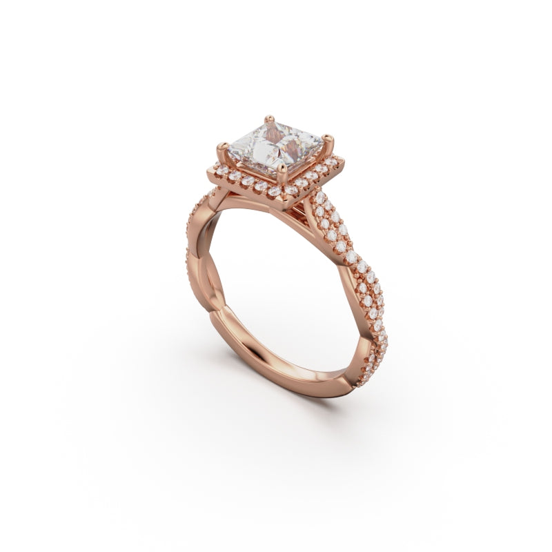 18K Rose Gold Twisted Halo Diamond Engagement Ring - Circle of Diamond