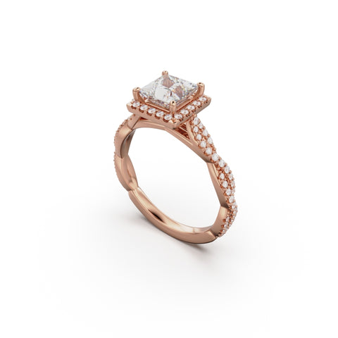 18K Rose Gold Twisted Halo Diamond Engagement Ring