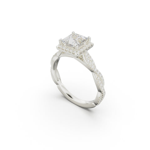 18K White Gold Twisted Halo Diamond Engagement Ring