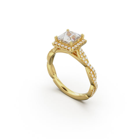 18K Yellow Gold Twisted Halo Diamond Engagement Ring