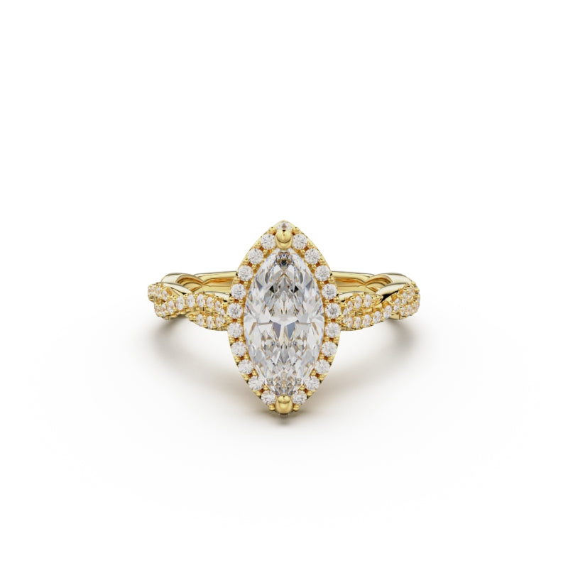 18K Yellow Gold Twisted Halo Diamond Engagement Ring - Circle of Diamond